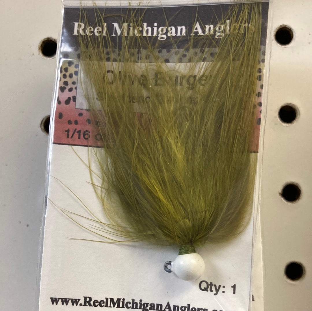 Individual Hair Jig Olive Burger  1/16oz